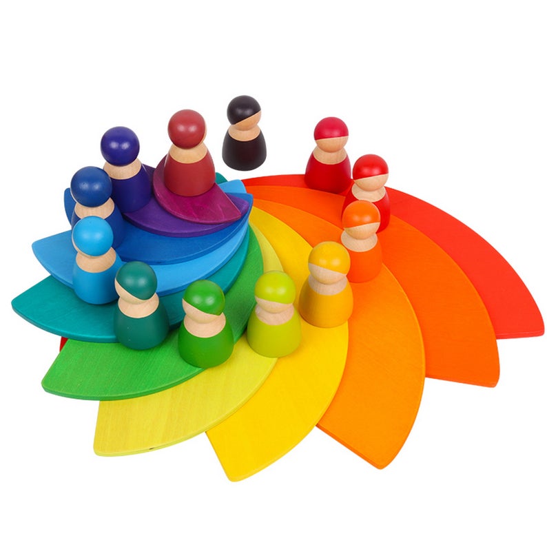 **Pre-Order (Ships in 2–3 Weeks)**11 Pcs Large Wooden Rainbow Stacking Semi-Circles – Primary Colors