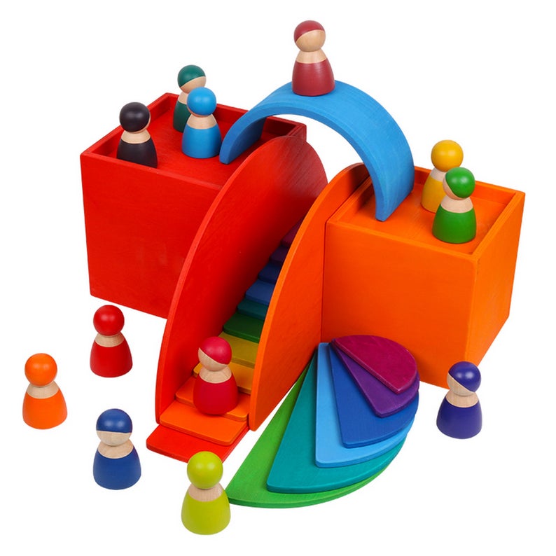 **Pre-order (Ships in 2-3 Weeks)**6-Piece Basswood Wooden Rainbow Nesting Box Set | Painted & Hand-Stained Finishes | Montessori Stacking Toy