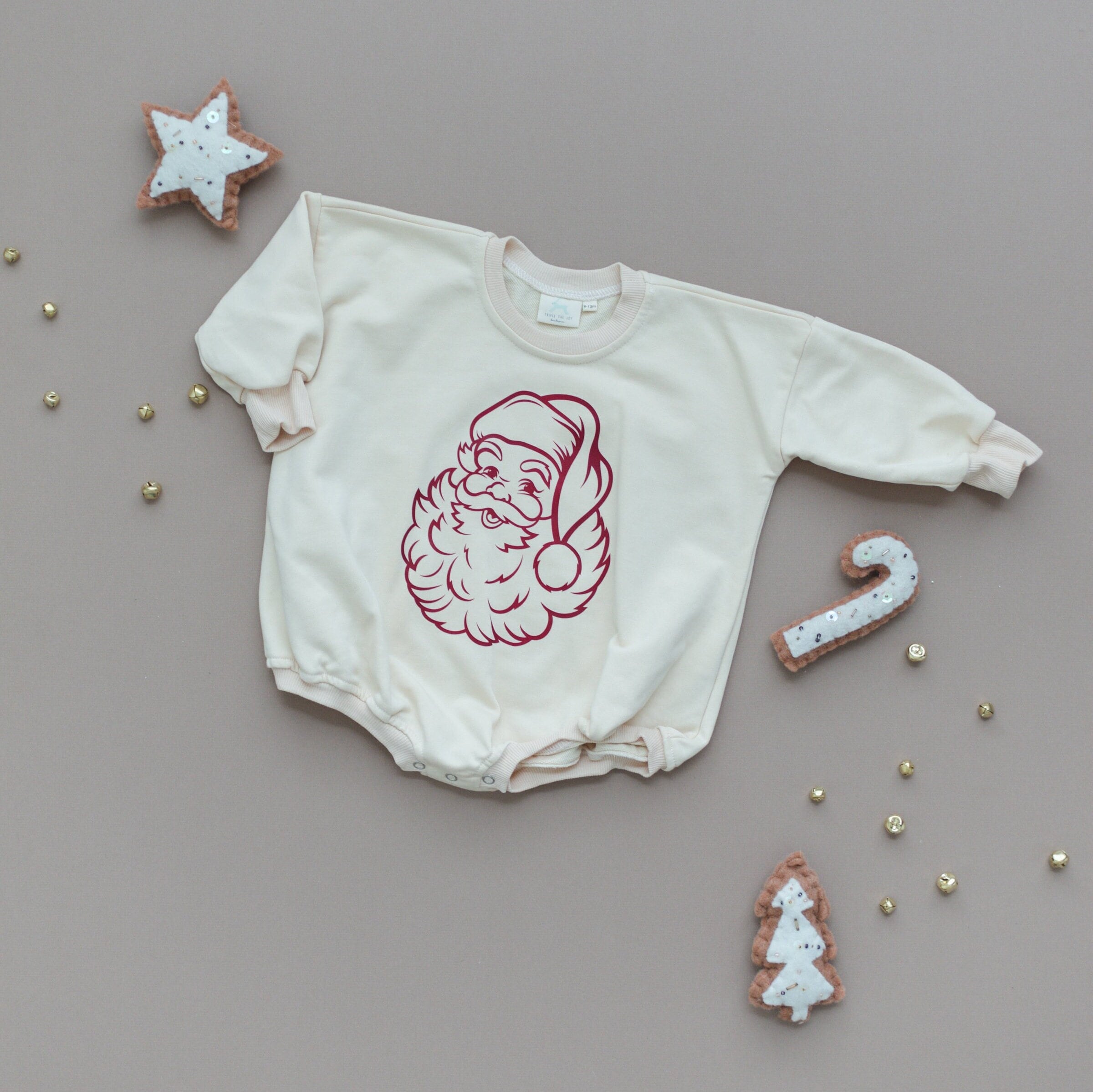 Vintage Santa Graphic Sweatshirt Romper - Cream