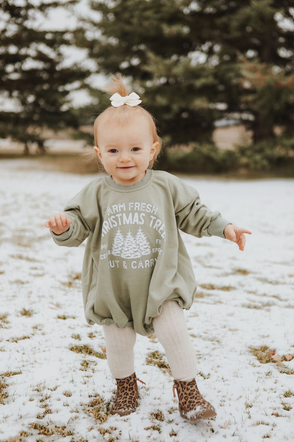 Farm Fresh Christmas Trees Sweatshirt Romper - Sage