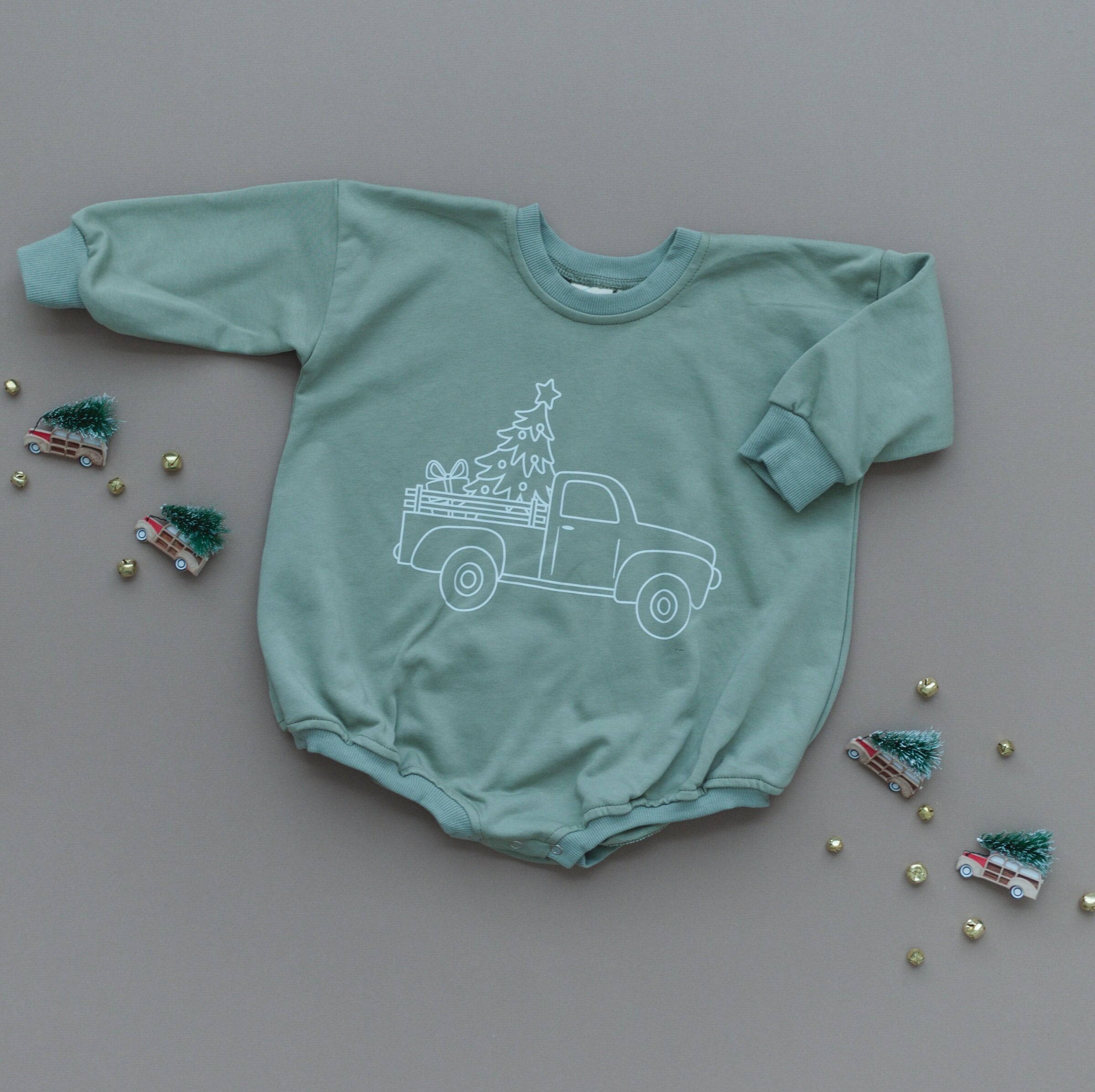 Christmas Tree Truck Sweatshirt Romper