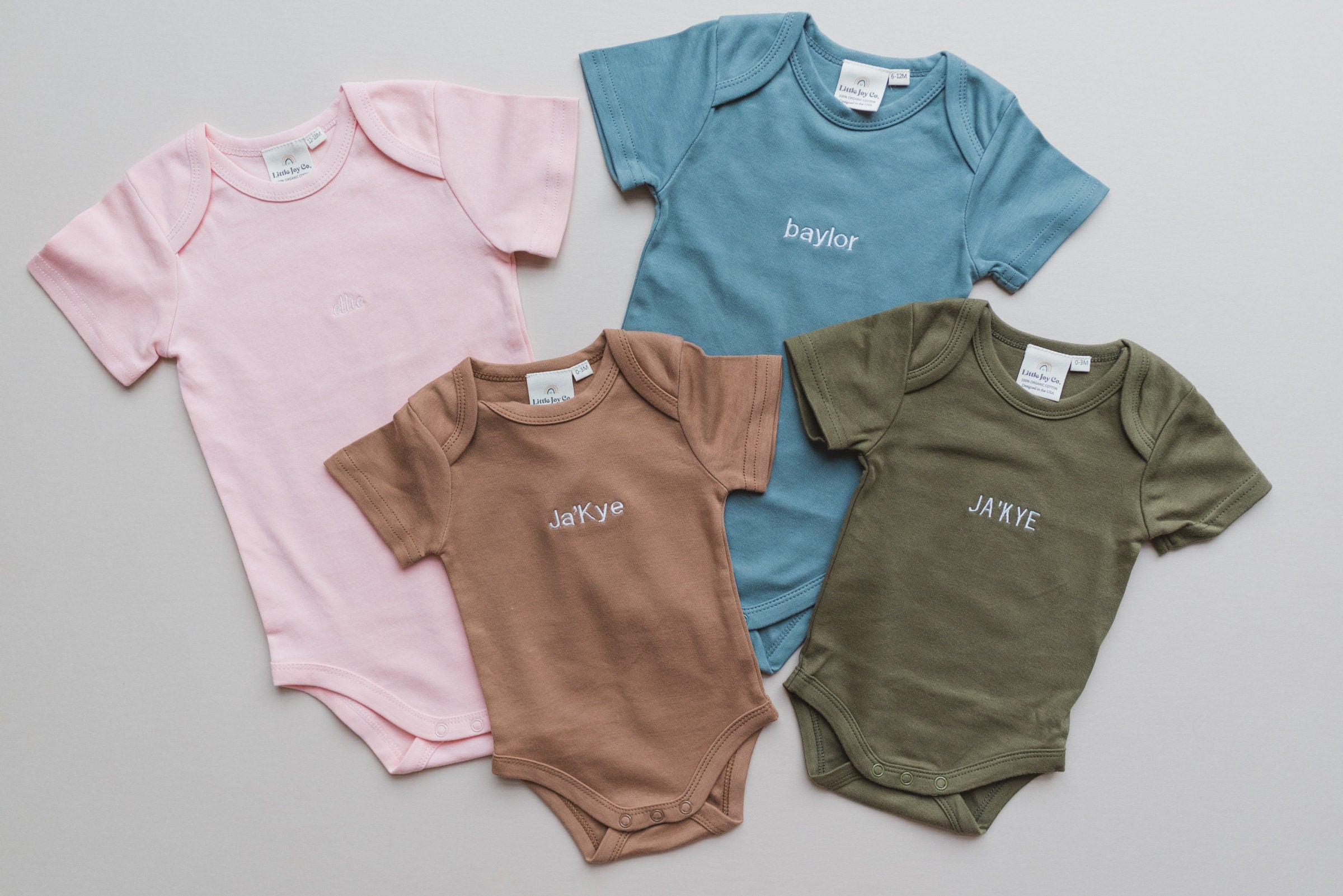 Custom Embroidered Organic Cotton Bodysuit or T-Shirt Romper - more colors