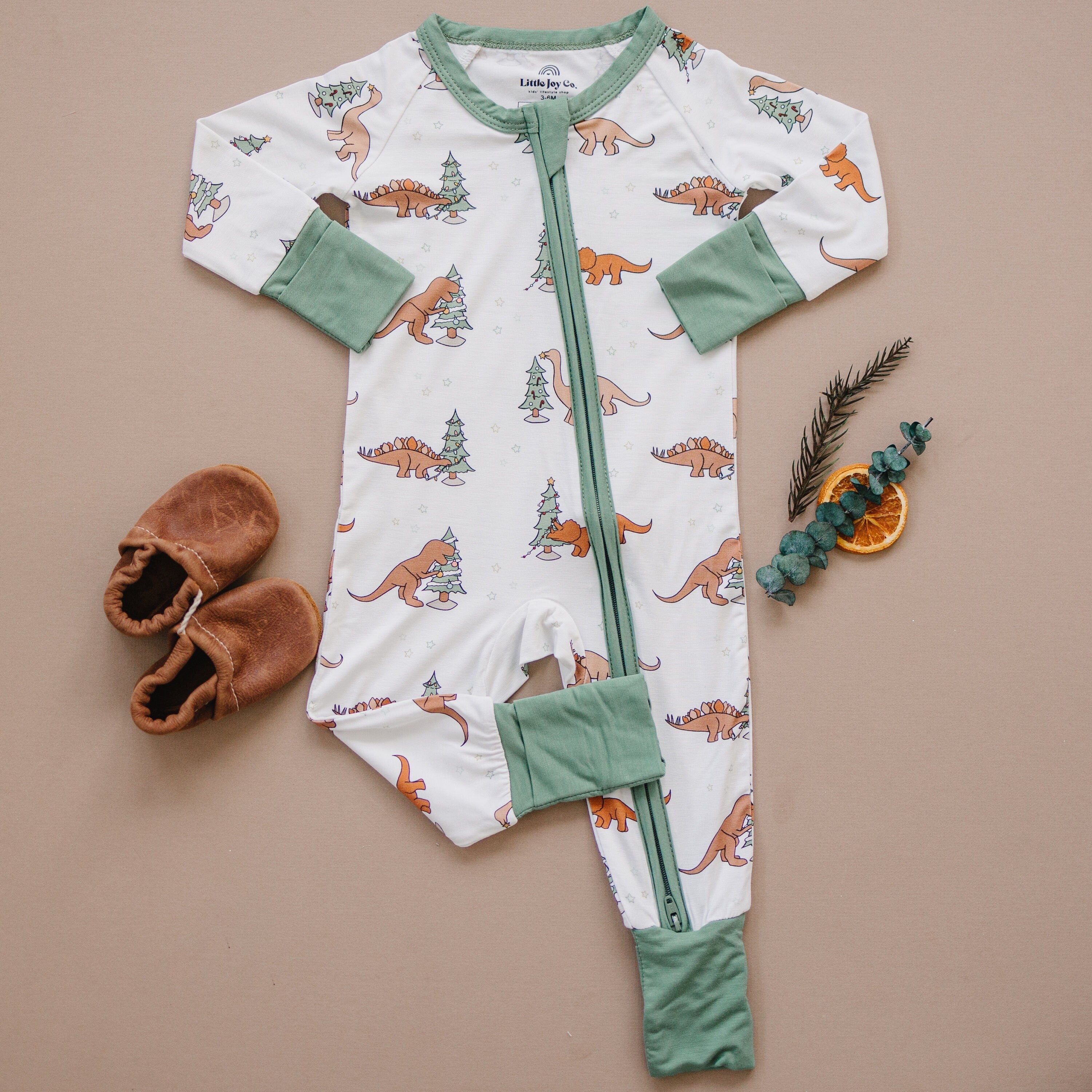 Christmas Tree-Rex Dino Bamboo Zippy Romper *Newborn left