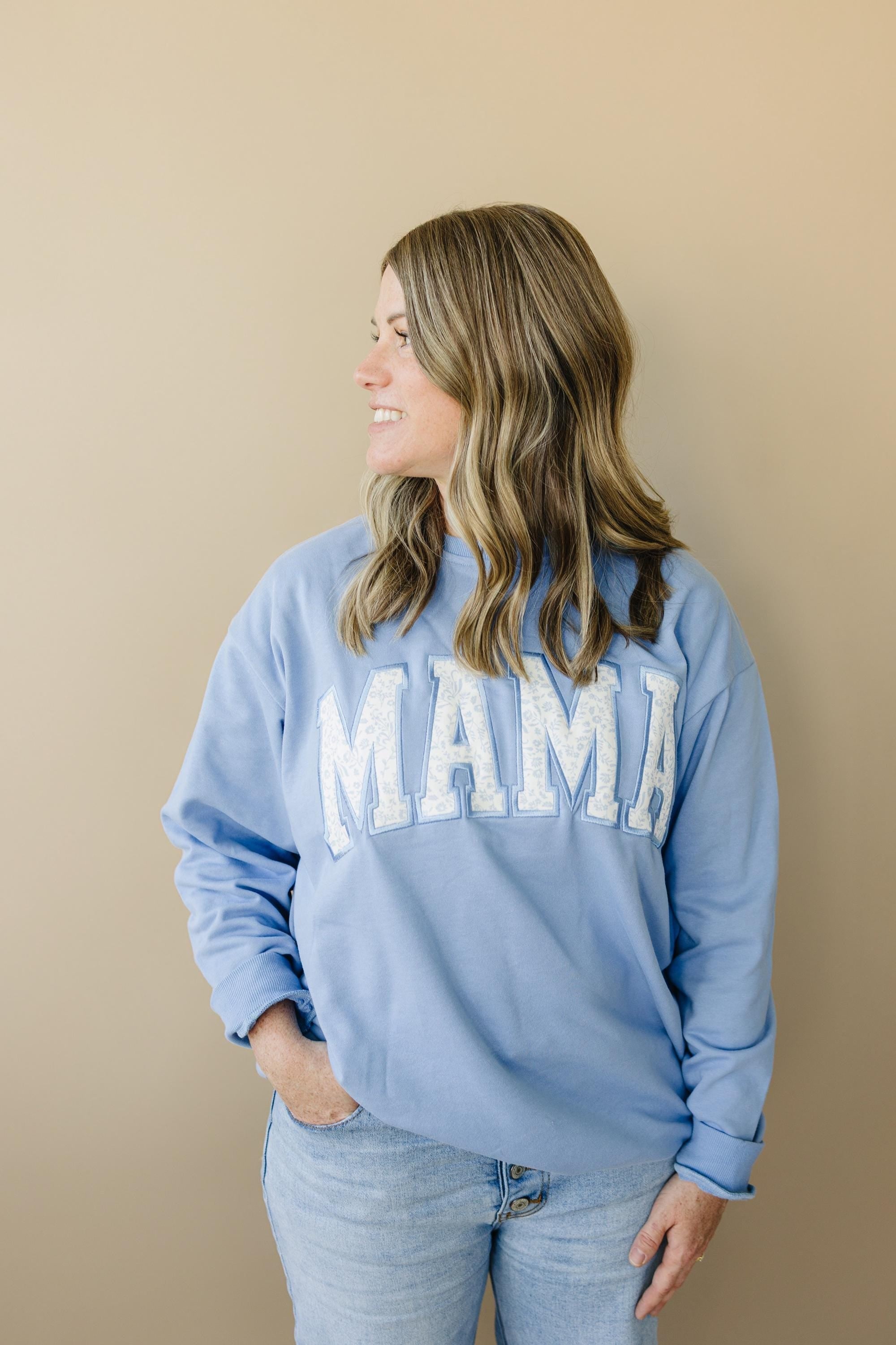 Mama Applique Crewneck Sweatshirt - Embroidered Womens Crew Sweatshirt - Mommy and Me Matching Outfit