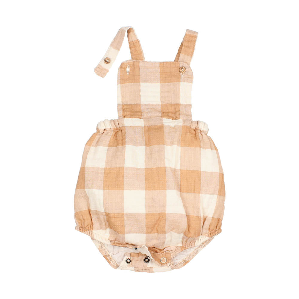 Baby Gingham Romper - Caramel