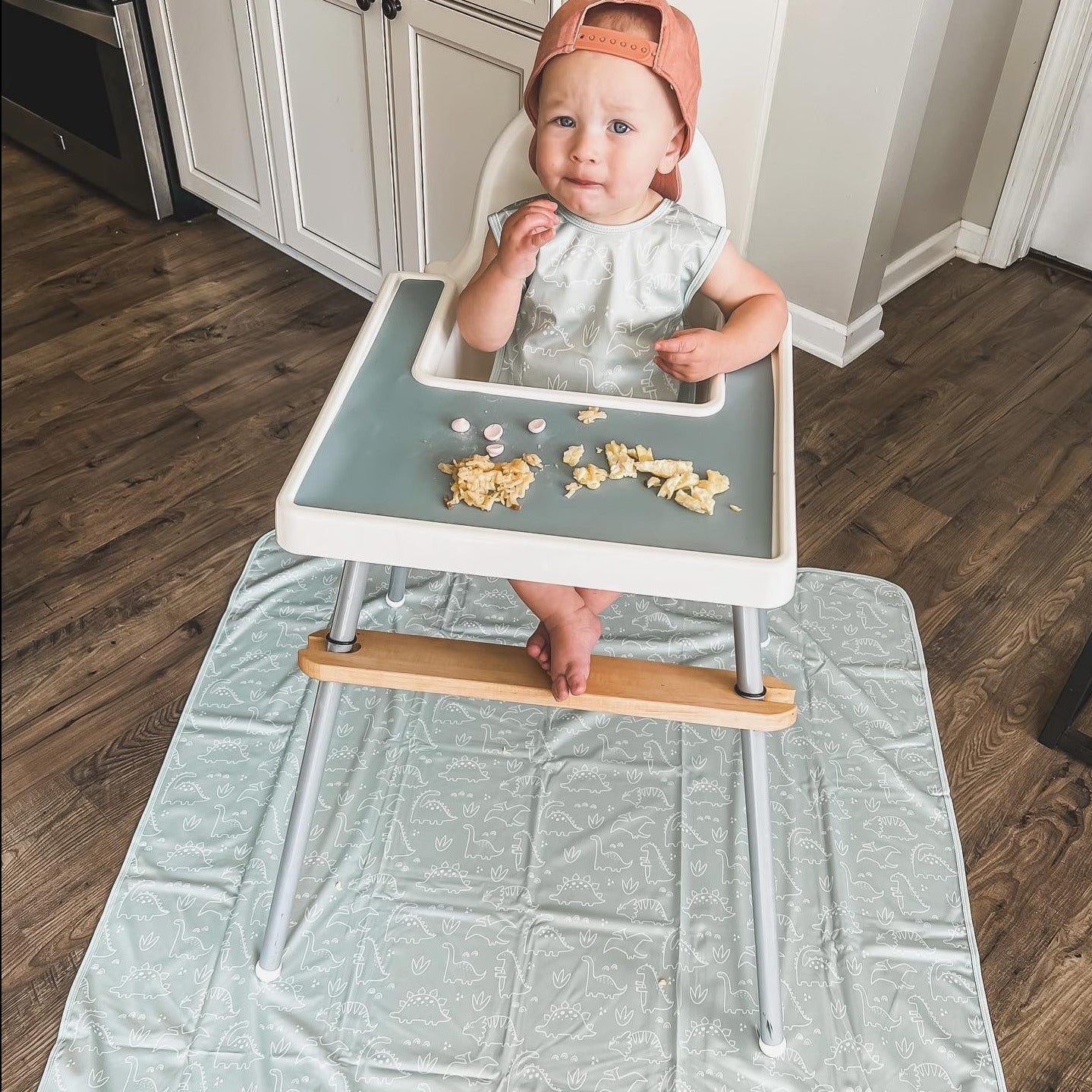 Dino Friends - Sage Splash Mat - A Waterproof Catch-All for Highchair Spills and More! BapronBaby