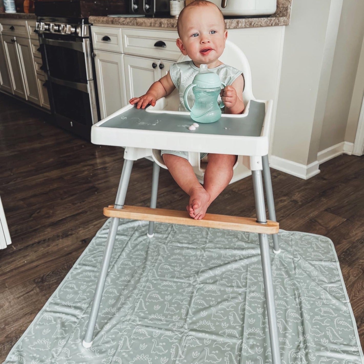 Dino Friends - Sage Splash Mat - A Waterproof Catch-All for Highchair Spills and More! BapronBaby