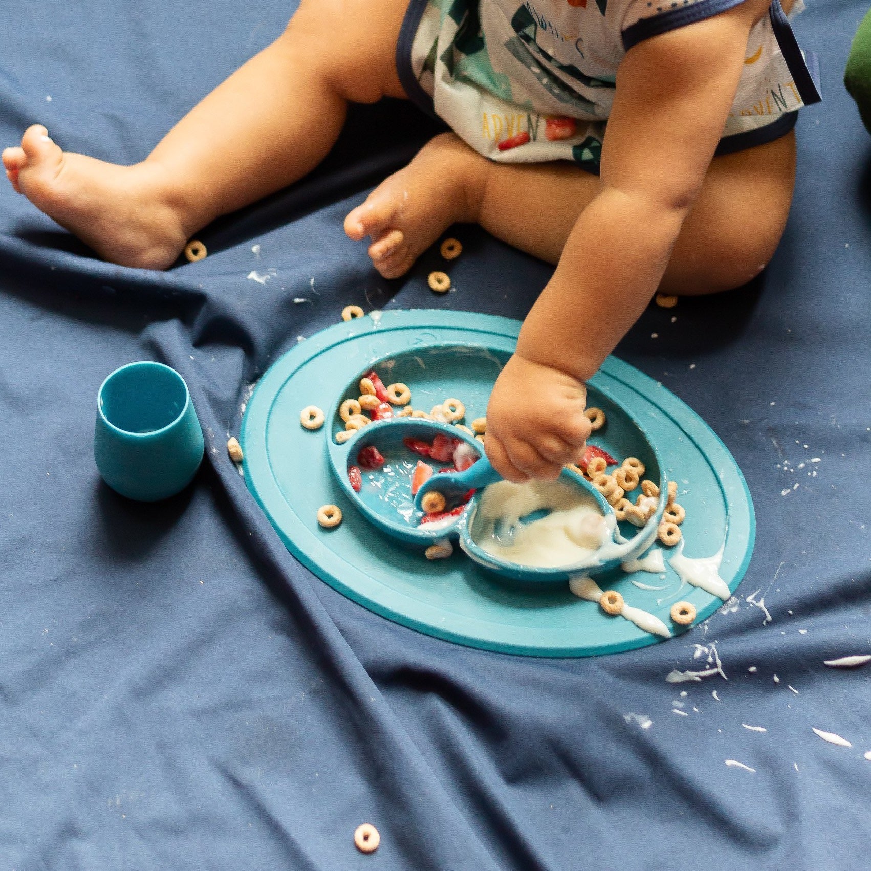 Solid Navy Minimalist Splash Mat - A Waterproof Catch-All for Highchair Spills and More! BapronBaby
