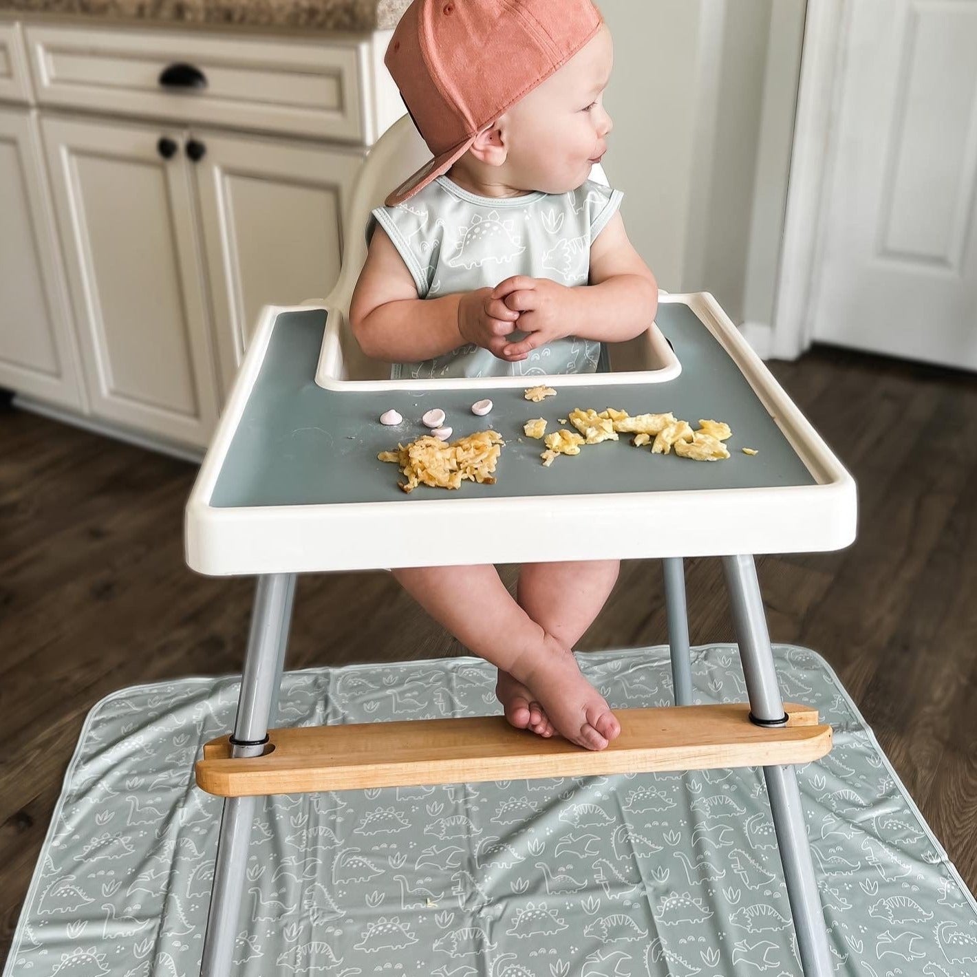 Dino Friends - Sage Splash Mat - A Waterproof Catch-All for Highchair Spills and More! BapronBaby