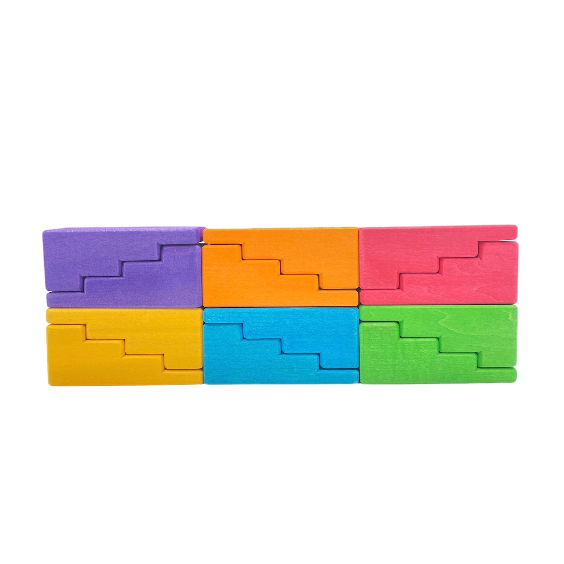 **Pre-order (Ships in 2-3 Weeks)**12-Piece Stained Stepped Roof Building Block Set — Primary Rainbow Colors