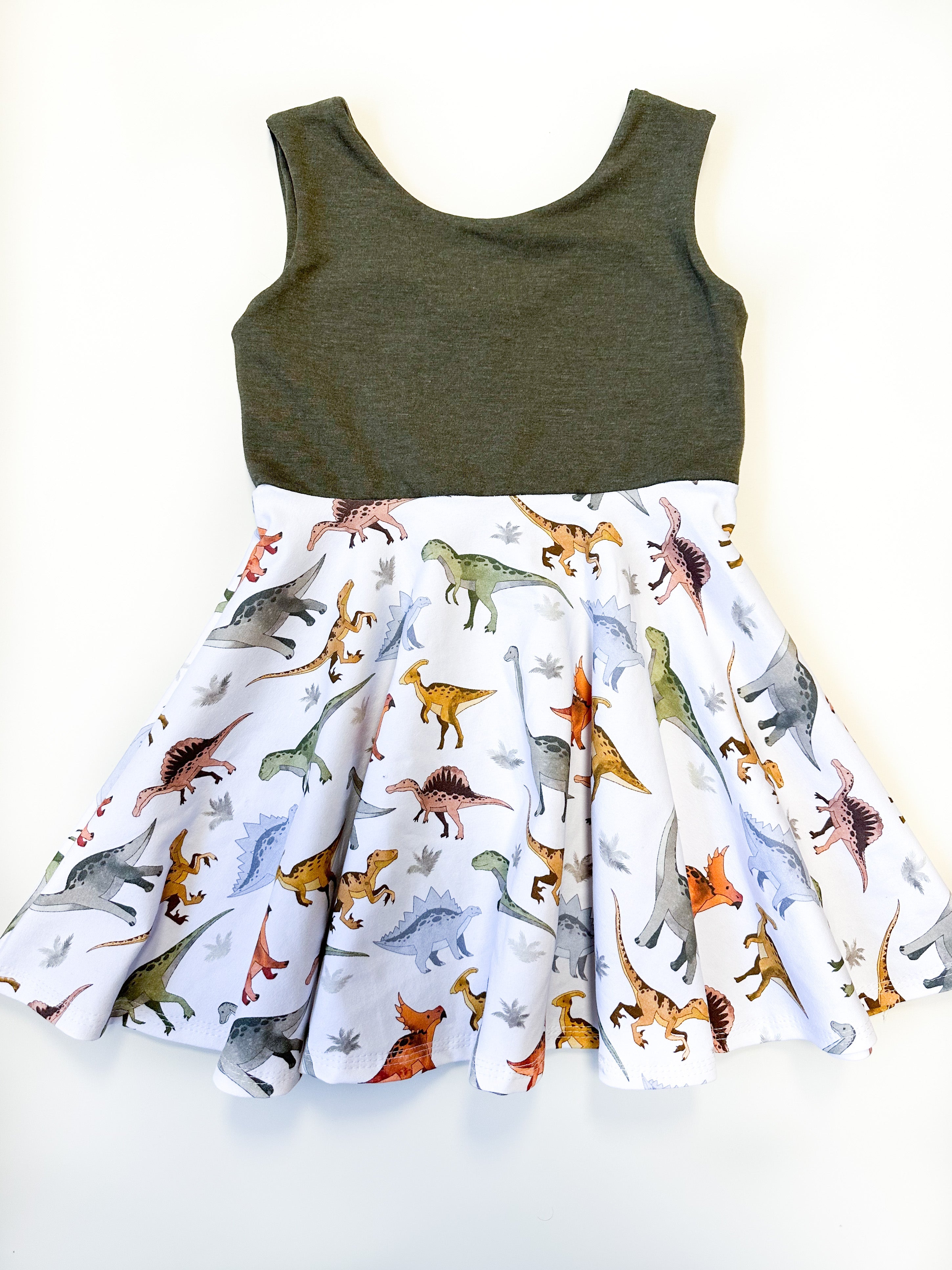 Urban Dino Twirl Dress (Olive Bodice) Dress doodle & jack