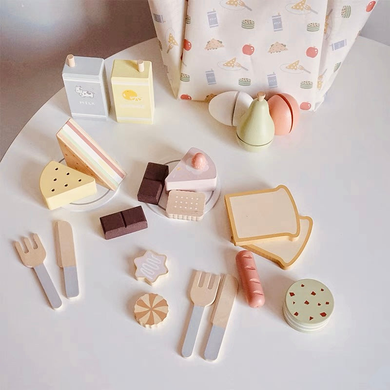**Pre-order (Ships in 2-3 Weeks)**24-Piece Wooden Picnic Pack Pretend Play Set | Food Cutting & Role Play