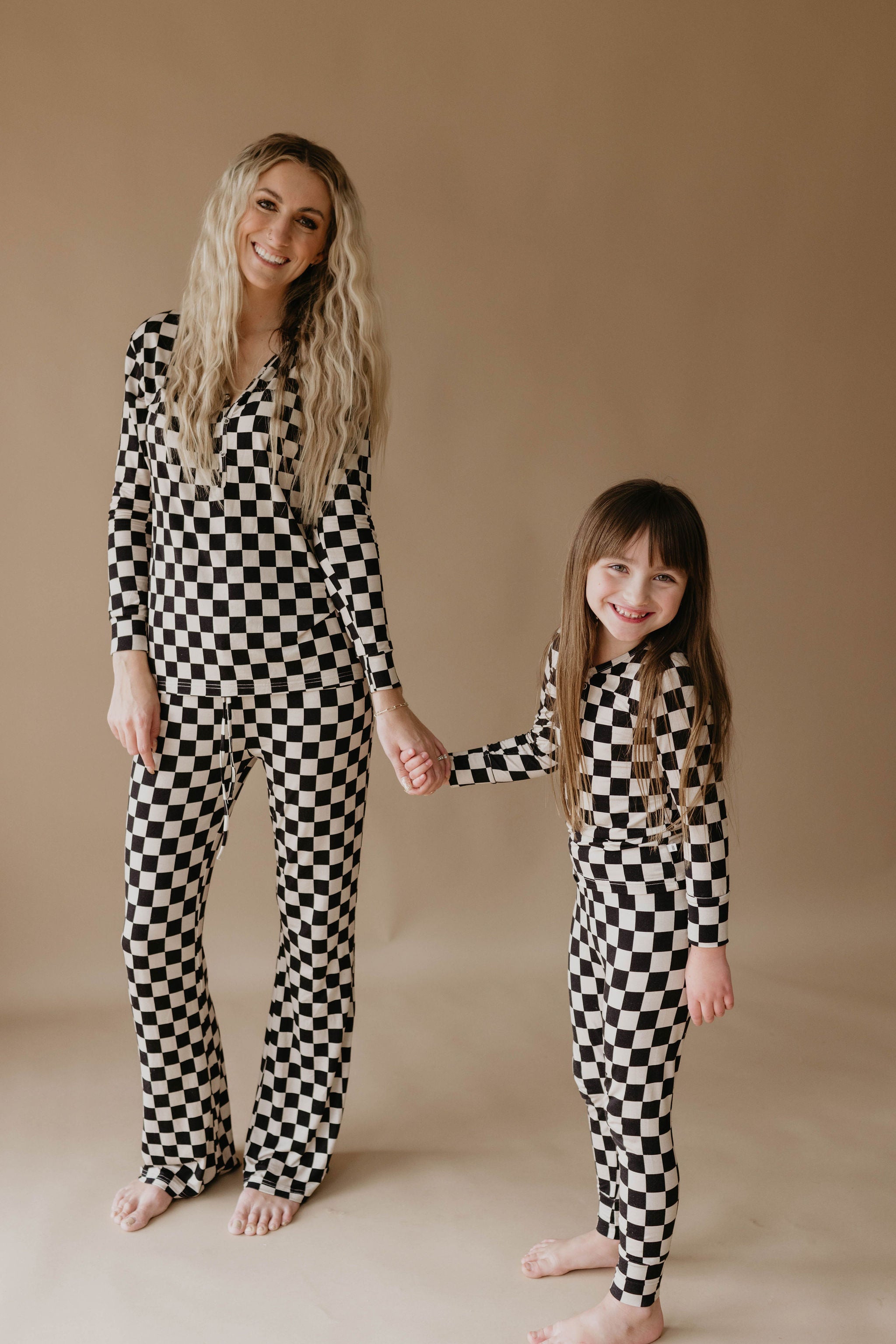 Women's Long Sleeve Bamboo Pajama | Black Checkerboard