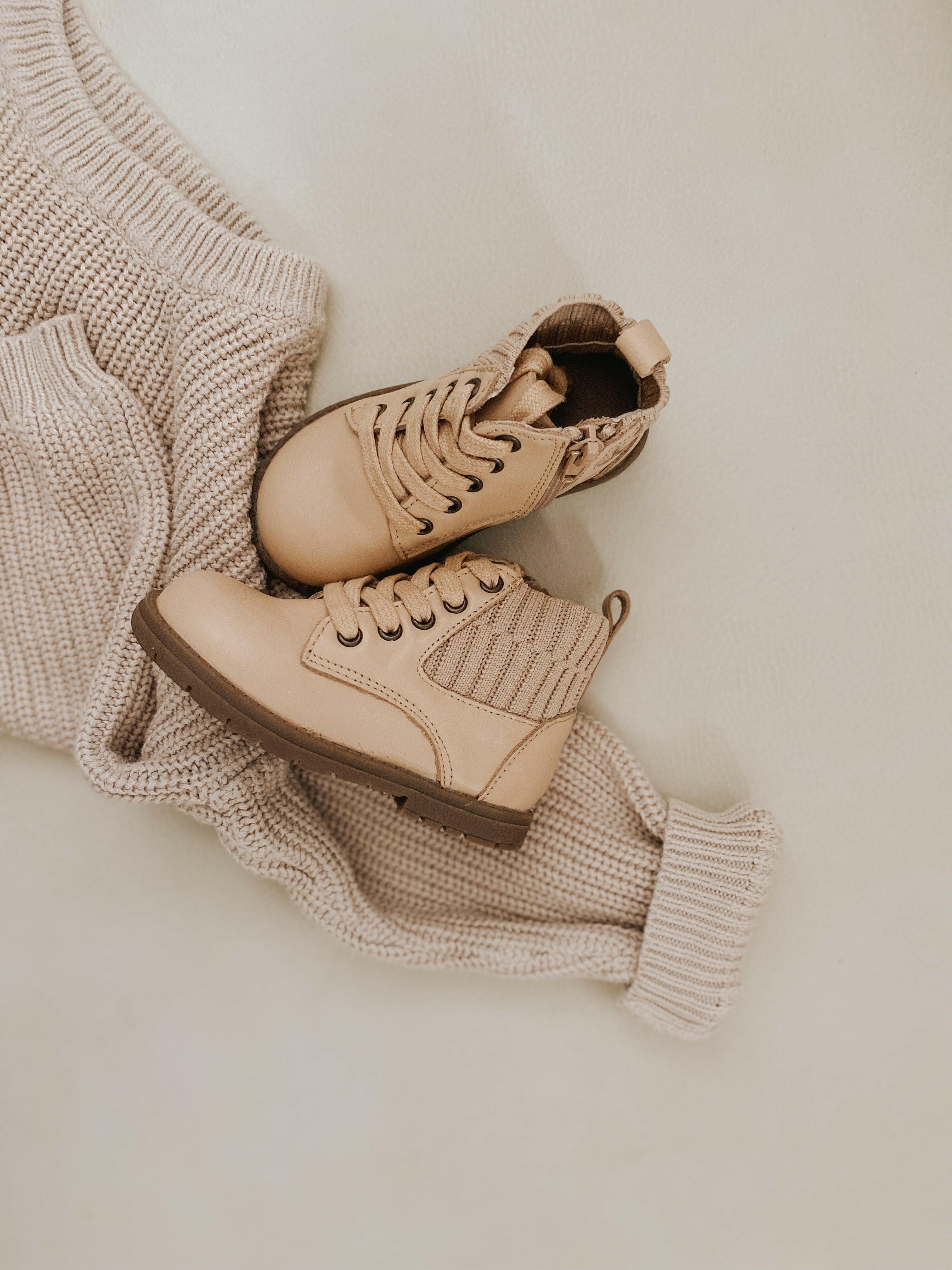 Leather Knit Combat Boot | Color 'Honey' Consciously Baby