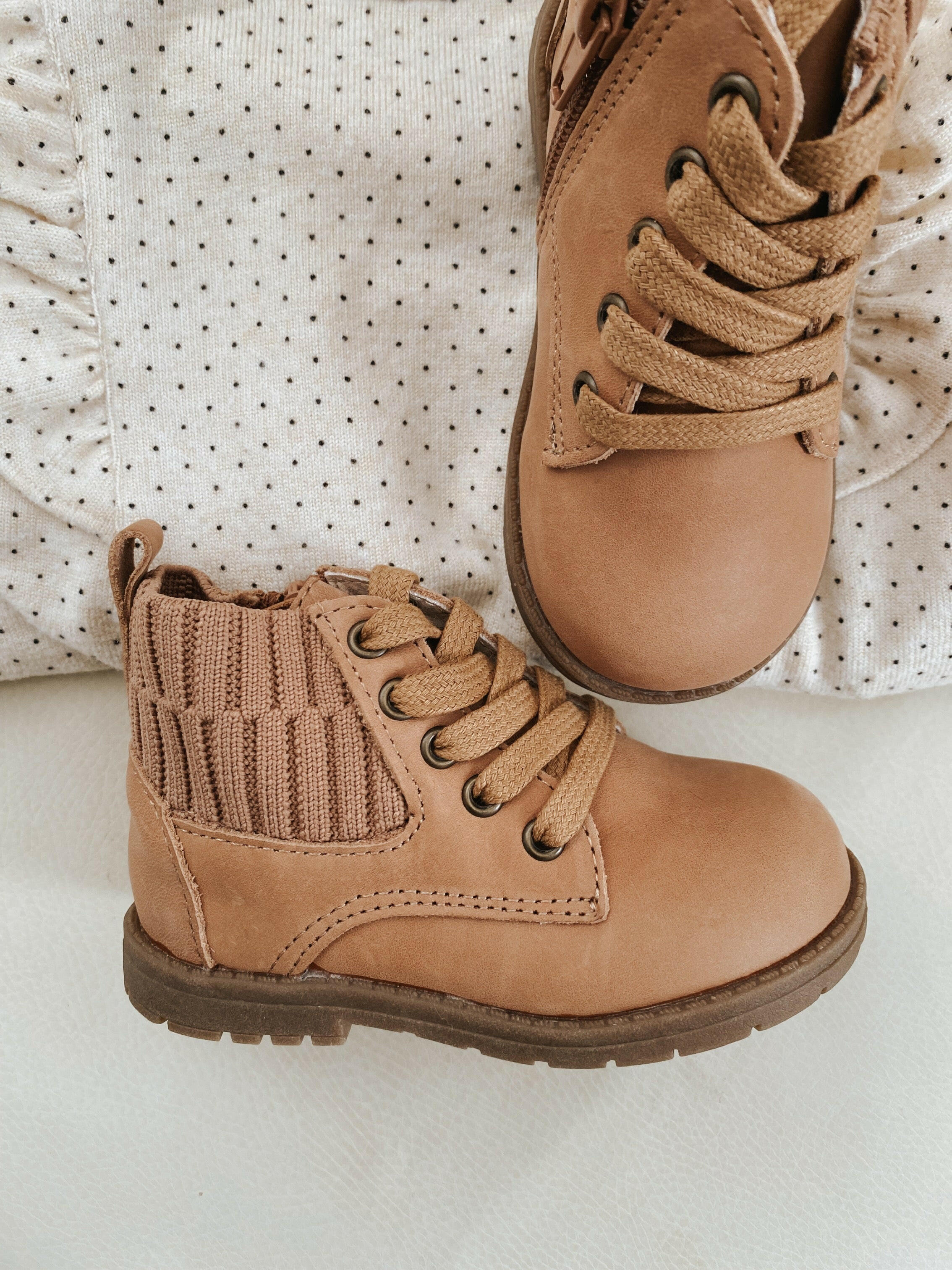 Leather Knit Combat Boot | Color 'Sand' Consciously Baby