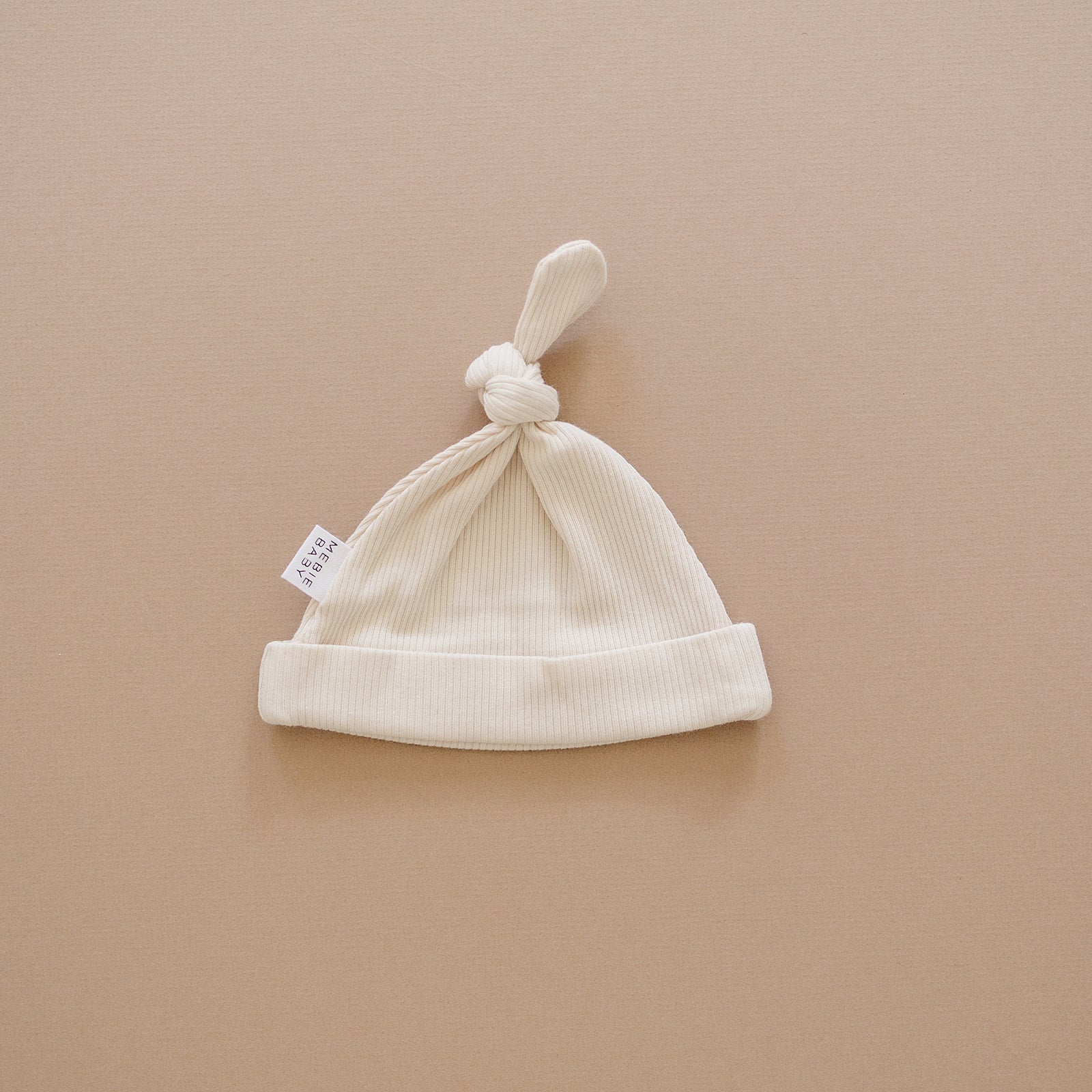 Vanilla Organic Ribbed Newborn Knot Hat Mebie Baby
