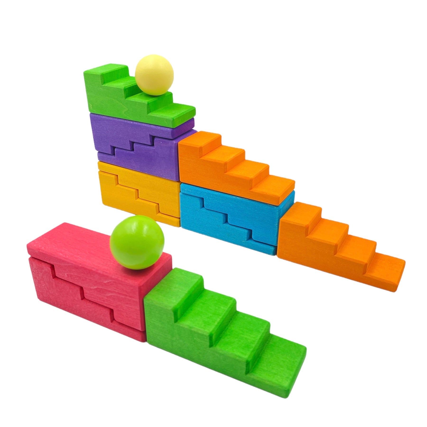 **Pre-order (Ships in 2-3 Weeks)**12-Piece Stained Stepped Roof Building Block Set — Primary Rainbow Colors