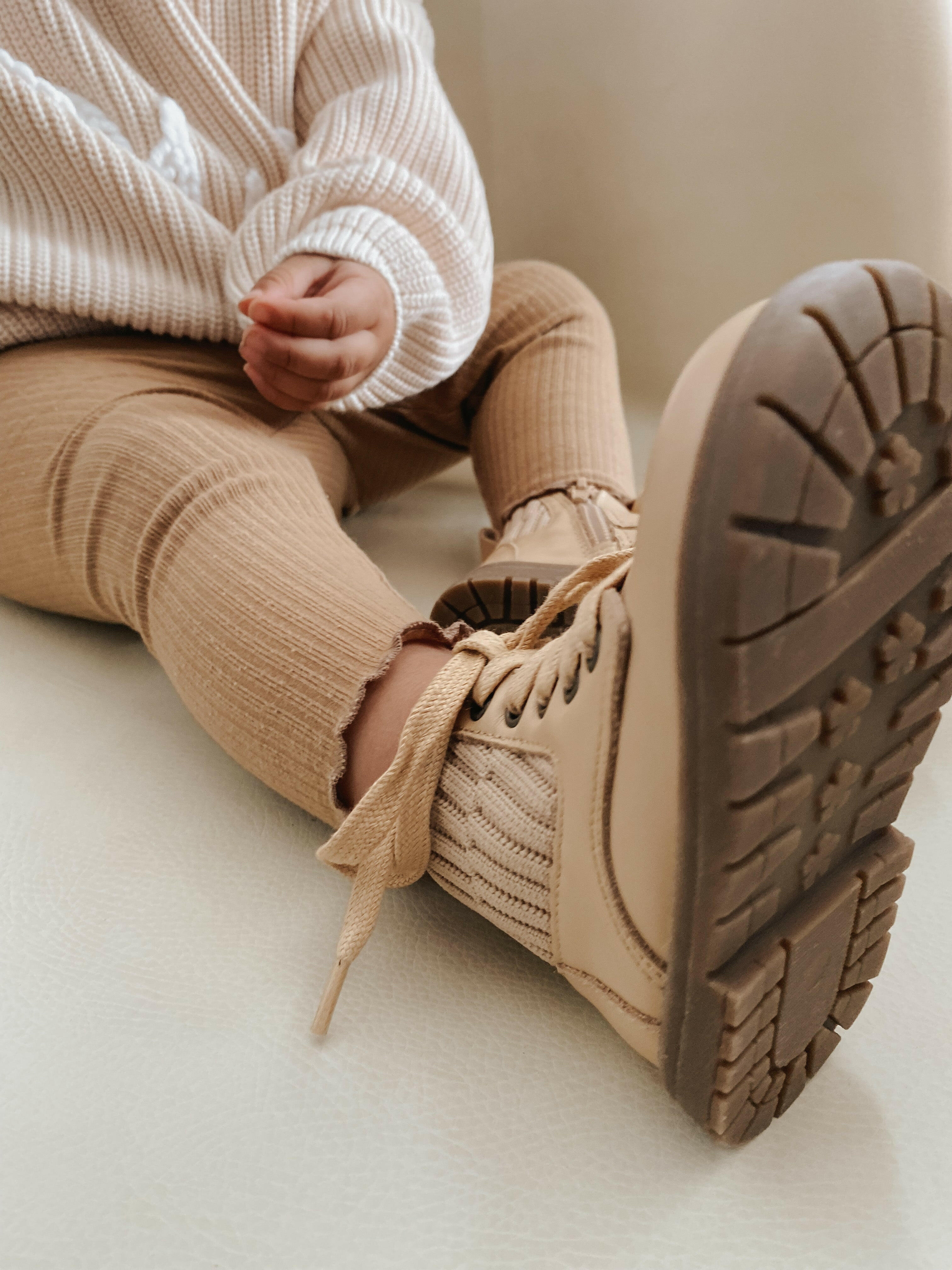 Leather Knit Combat Boot | Color 'Honey' Consciously Baby