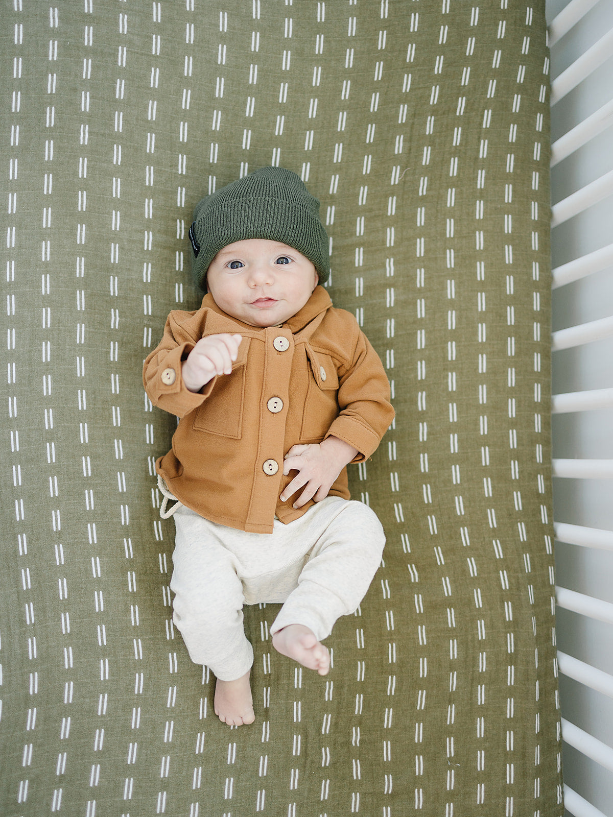 Olive Strokes Muslin Crib Sheet Mebie Baby