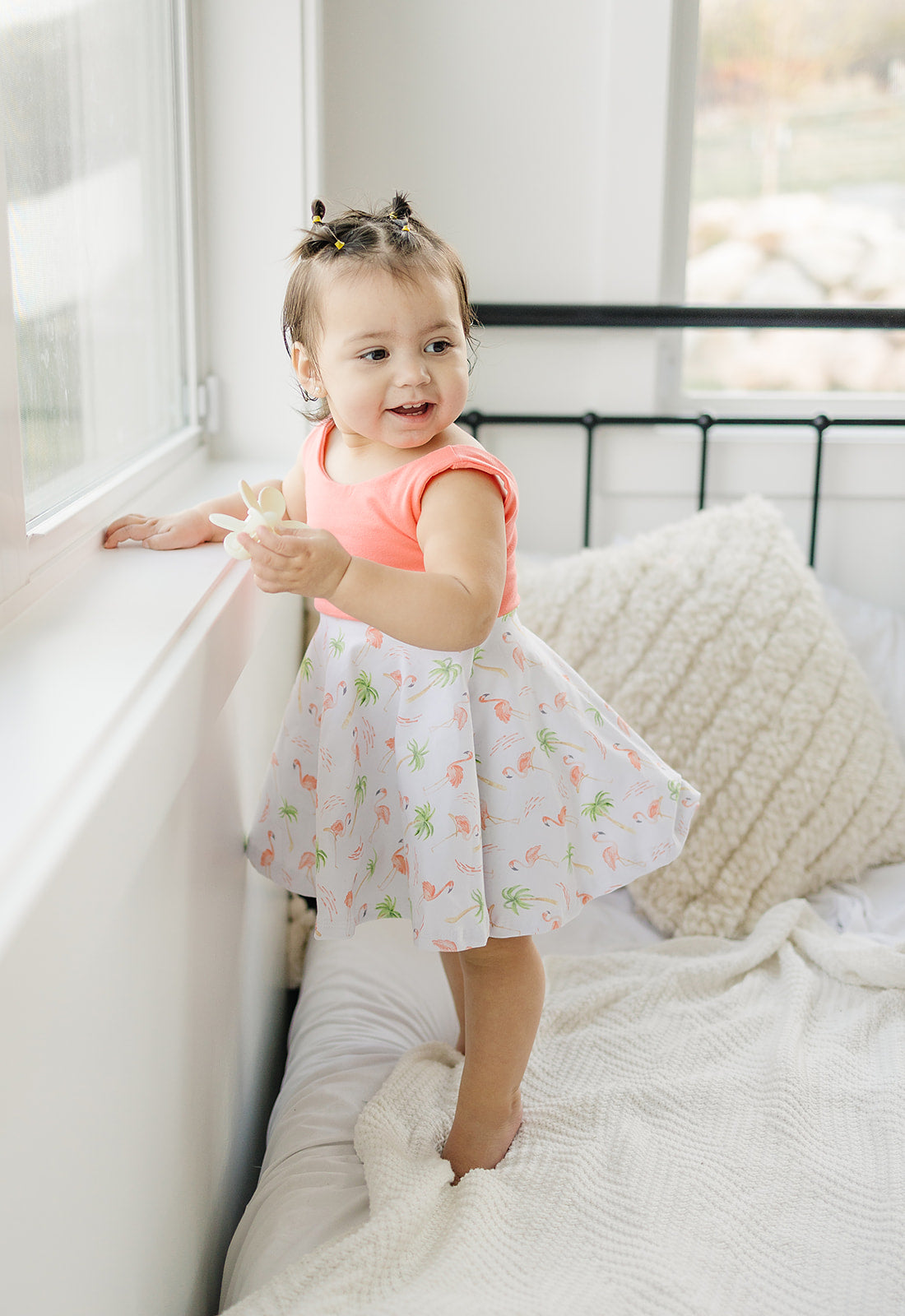 Peach Flamingo Twirl Dress (Peach Bodice) Dress doodle & jack
