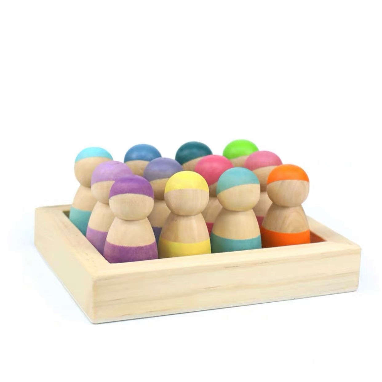 **Pre-order (Ships in 1-2 Weeks)**12-Piece Little Peg Doll Set with Tray — Pastel Colors