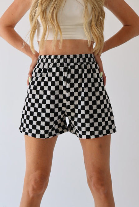 Women's Terry Shorts | Black + White Checkerboard