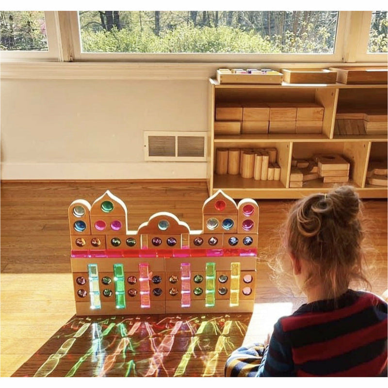 **Pre-order (Ships in 2-3 Weeks)**64-Piece Rainbow Crystal Stones & Interlocking Slats Building Set with Storage Tray