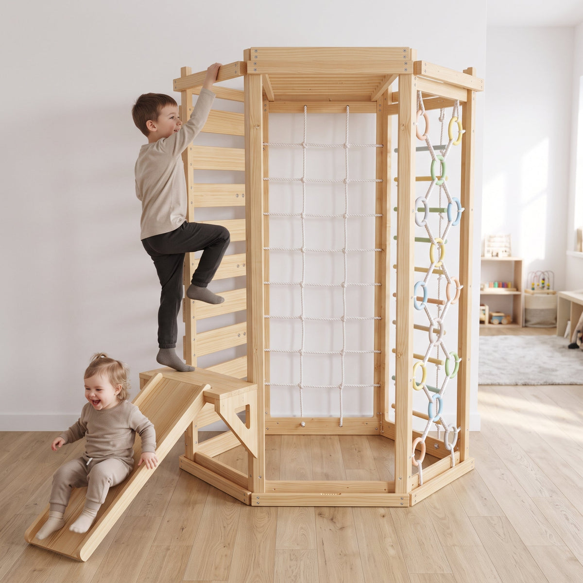 Hawthorn Indoor Playground | 93 Inch Kids Climbing Gym with Slide