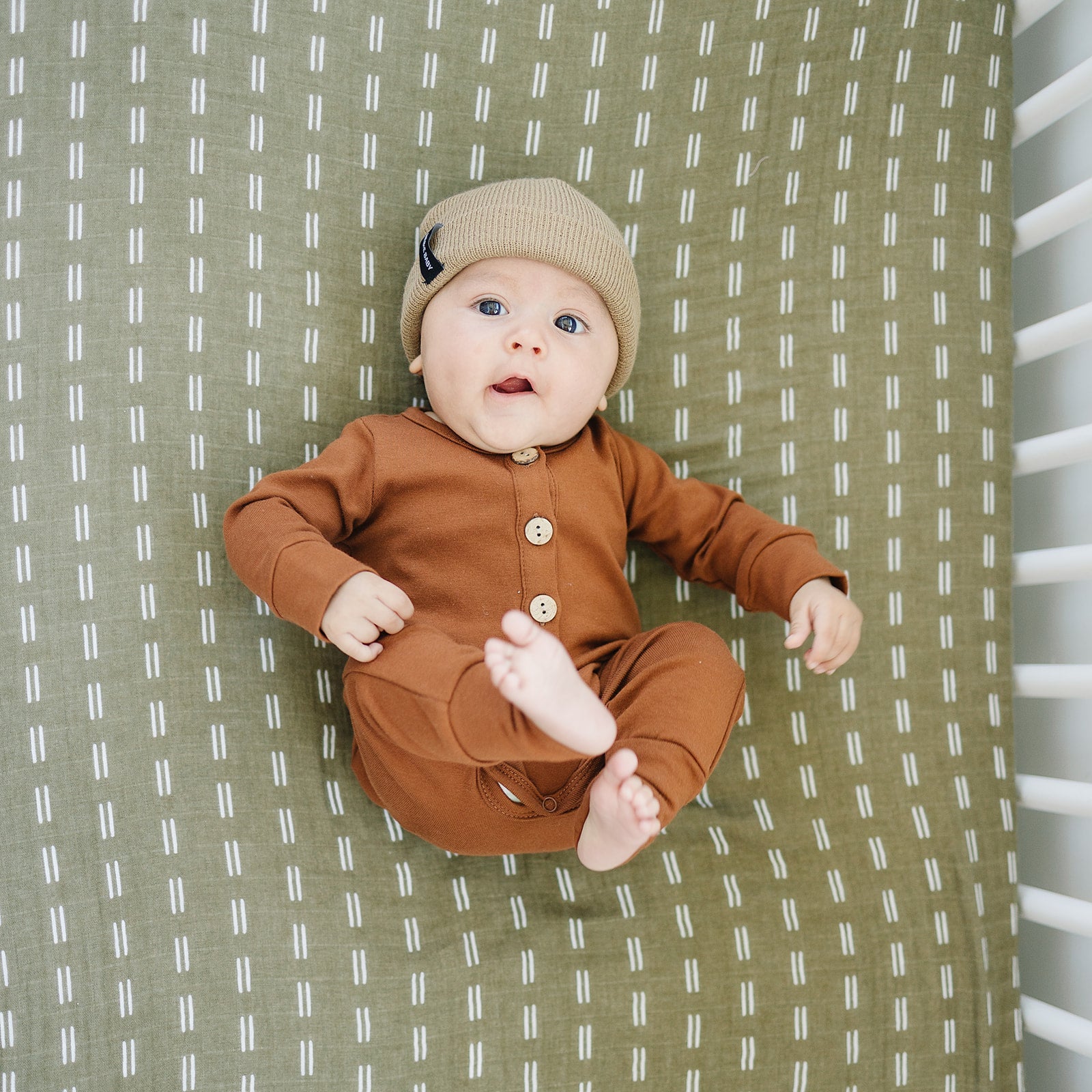 Olive Strokes Muslin Crib Sheet Mebie Baby