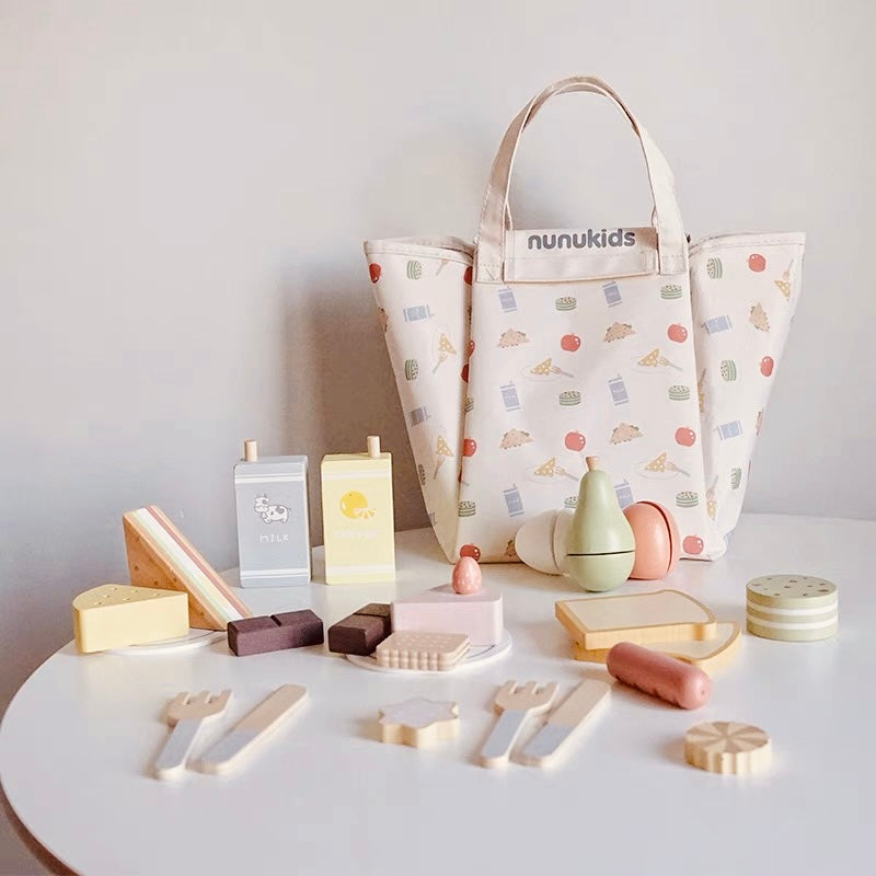 **Pre-order (Ships in 2-3 Weeks)**24-Piece Wooden Picnic Pack Pretend Play Set | Food Cutting & Role Play
