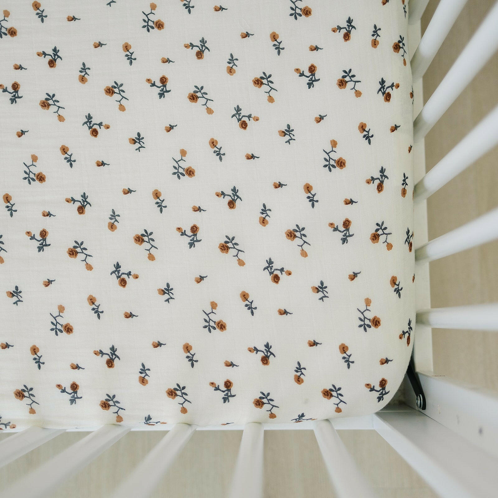 Cream Floral Muslin Crib Sheet  Mebie Baby