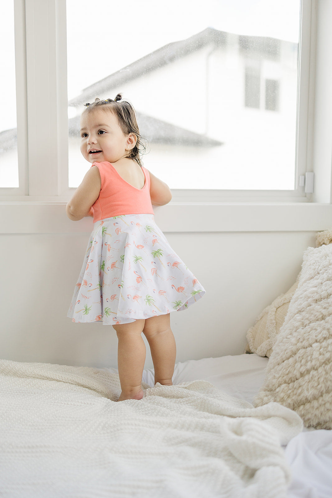 Peach Flamingo Twirl Dress (Peach Bodice) Dress doodle & jack