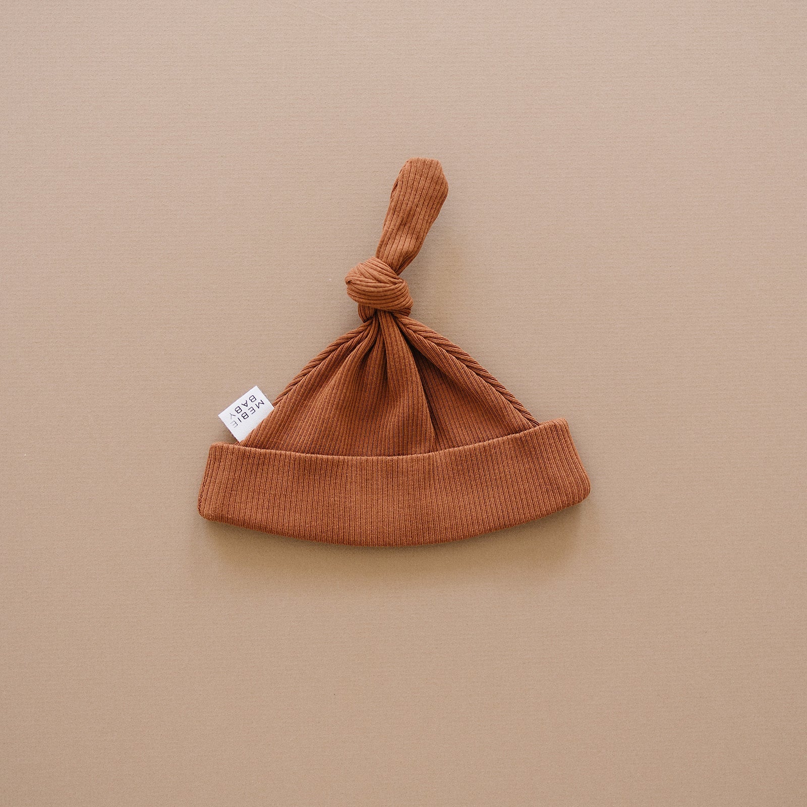 Rust Organic Ribbed Newborn Knot Hat Mebie Baby
