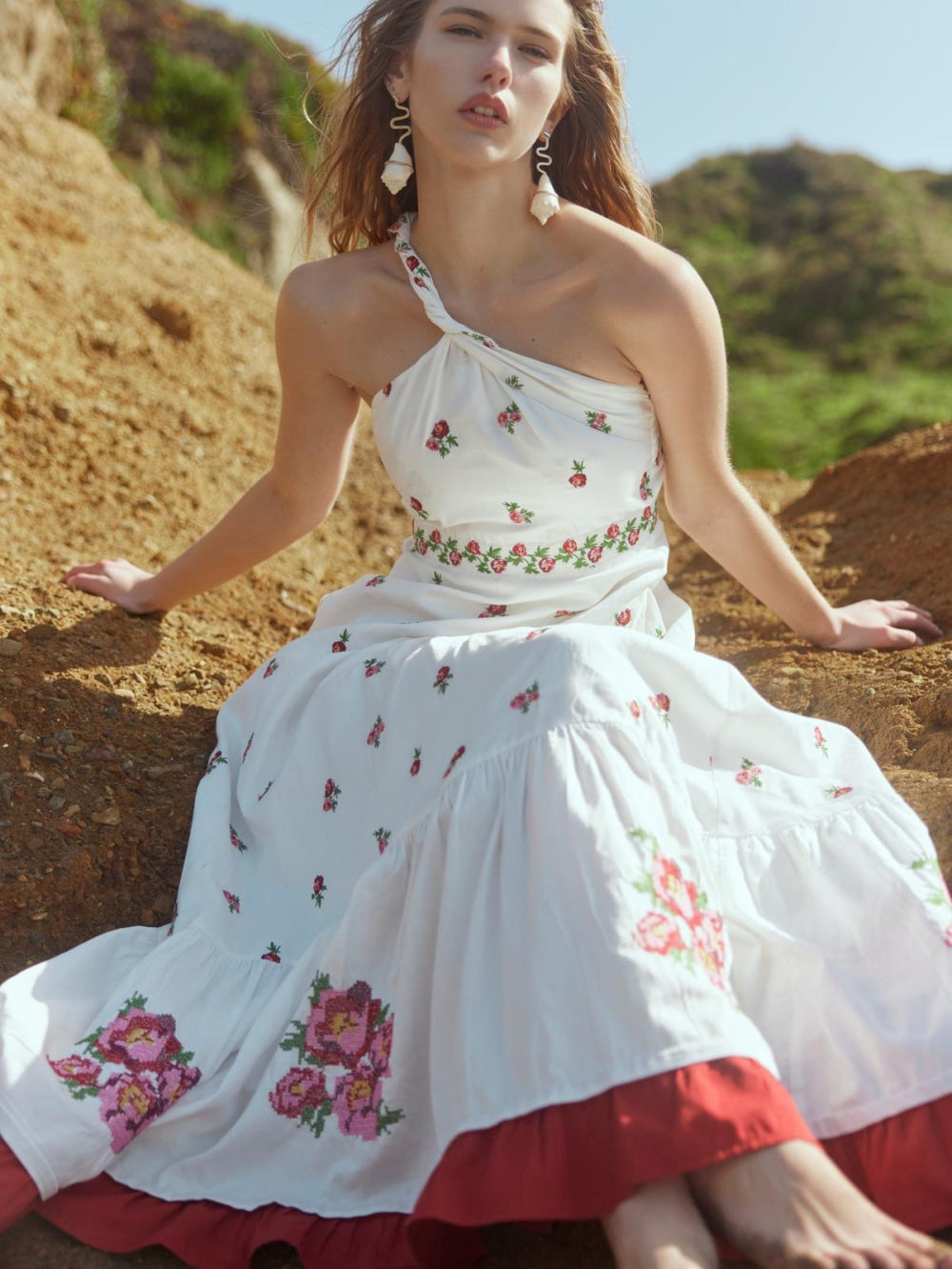 Isabel Dress - Sugar/Salsa Ditsy Floral/Salsa Floral Embroidery - FINAL SALE