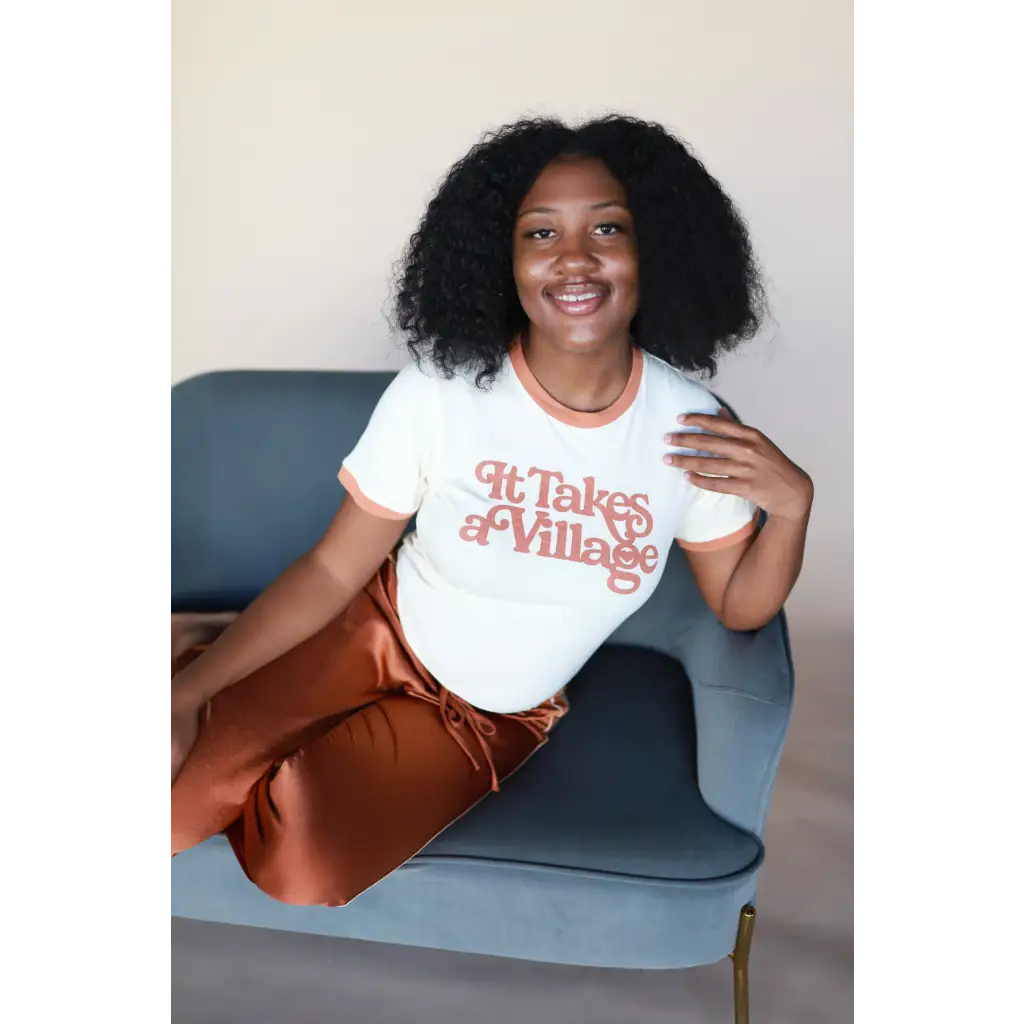 It Takes a Village Adult Retro Ringer Tee
