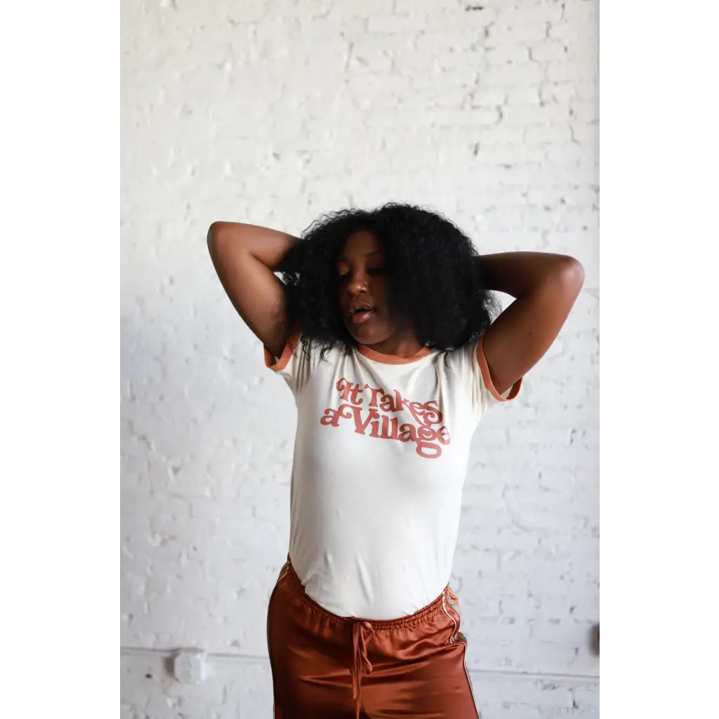 It Takes a Village Adult Retro Ringer Tee
