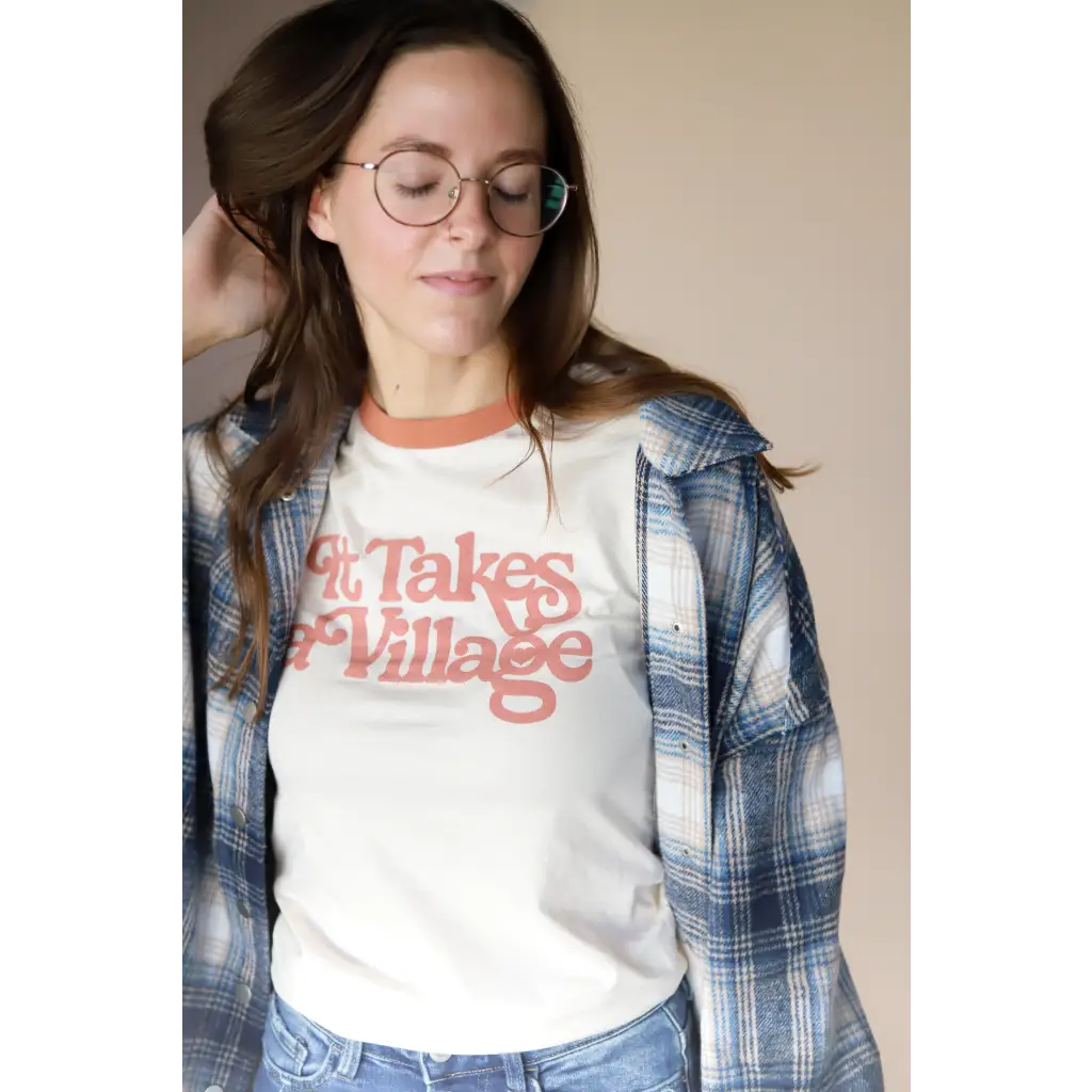 It Takes a Village Adult Retro Ringer Tee