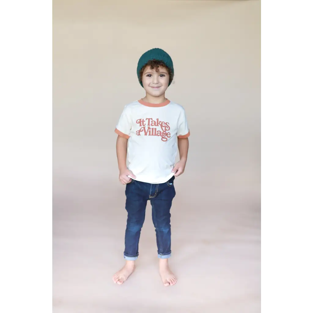 It Takes a Village Ringer Tee for Kids in Organic Cotton