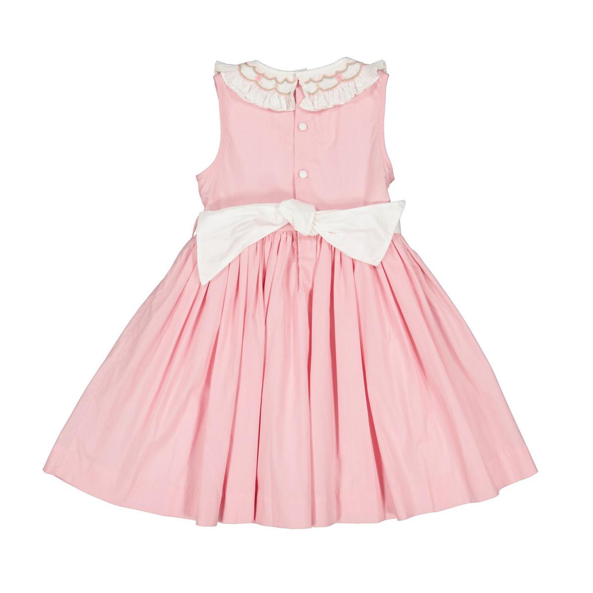 Peony Pink Smocked Dress With White Embroidered Collar