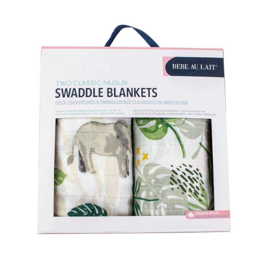 Muslin Swaddle Blanket Set Premium Cotton Jungle + Rainforest Swaddle Blanket Bebe au Lait