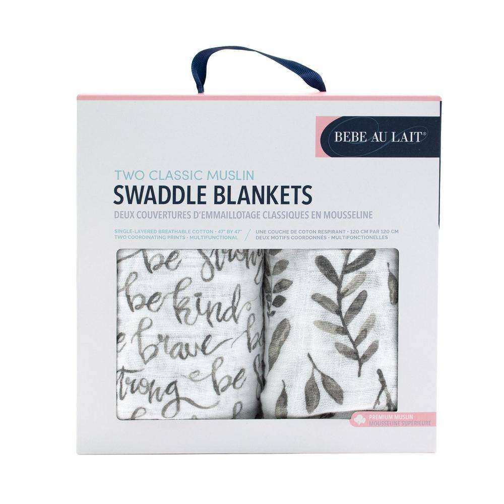 Muslin Swaddle Blanket Set Premium Cotton Just Be + Leaves Swaddle Blanket Bebe au Lait