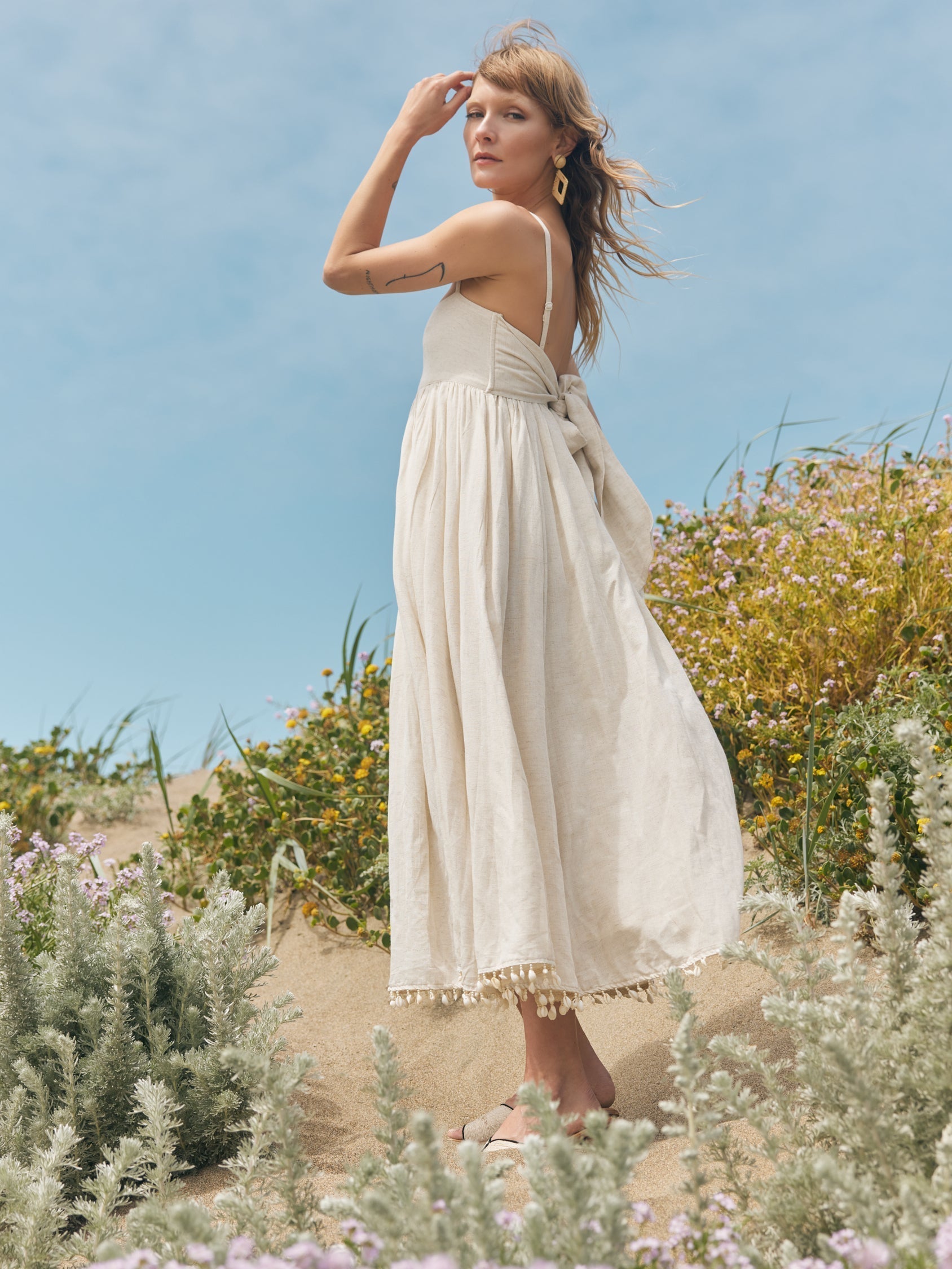 Gavin Puka Beaded Midi Dress - Light Sand/Puka Shell Fringe