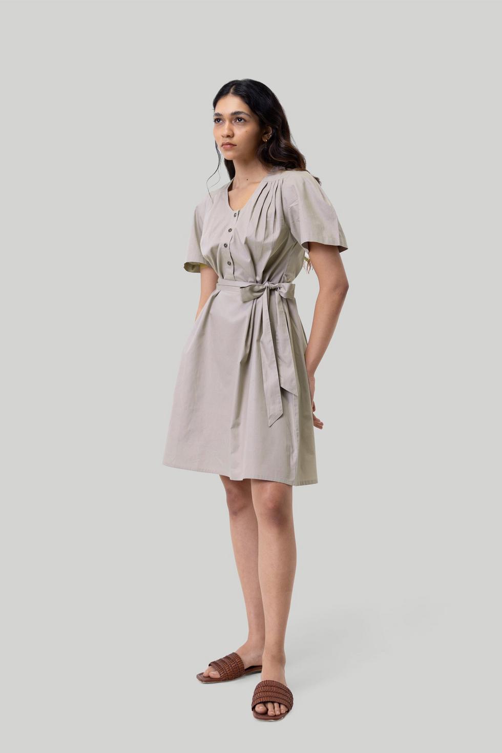 Pleated Tent Dress - Poplin Ecru