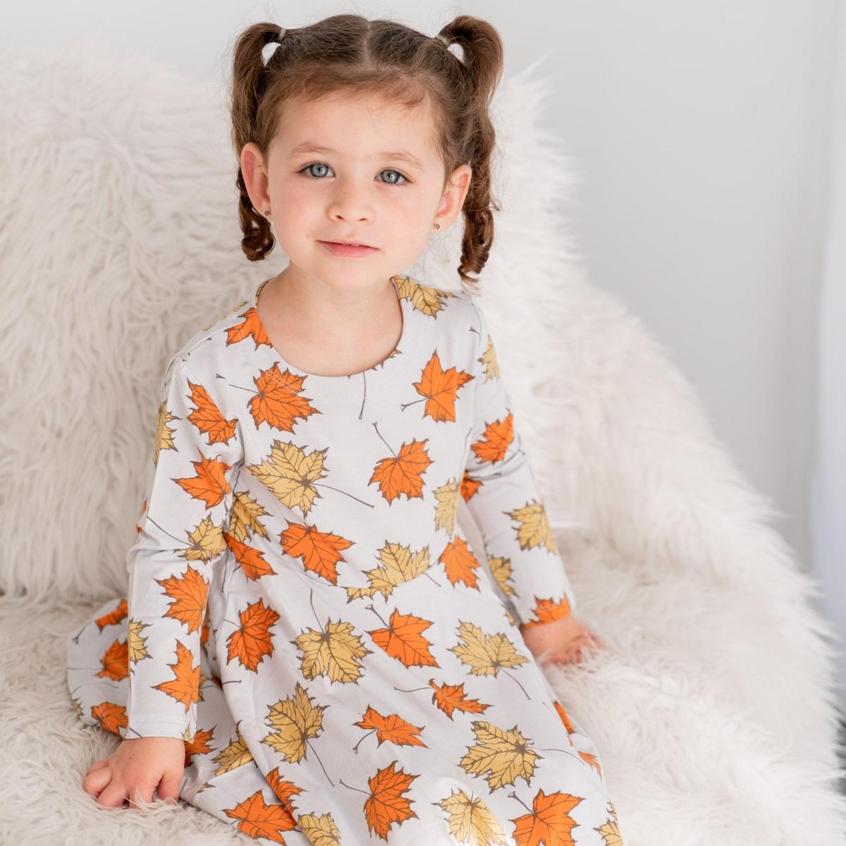 Swirly Girl Dress - Grey Leaves