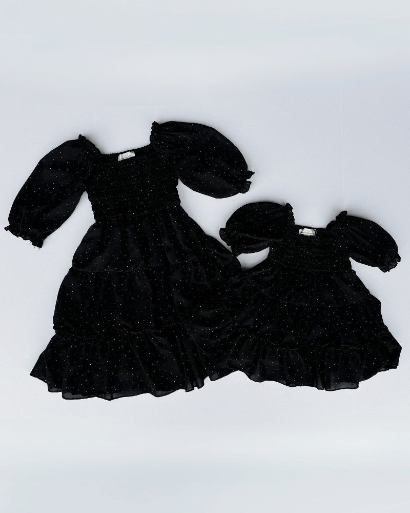 Katherine Dress - Black with White Dots