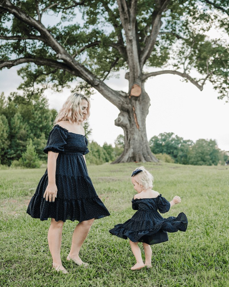 Katherine Dress - Black with White Dots