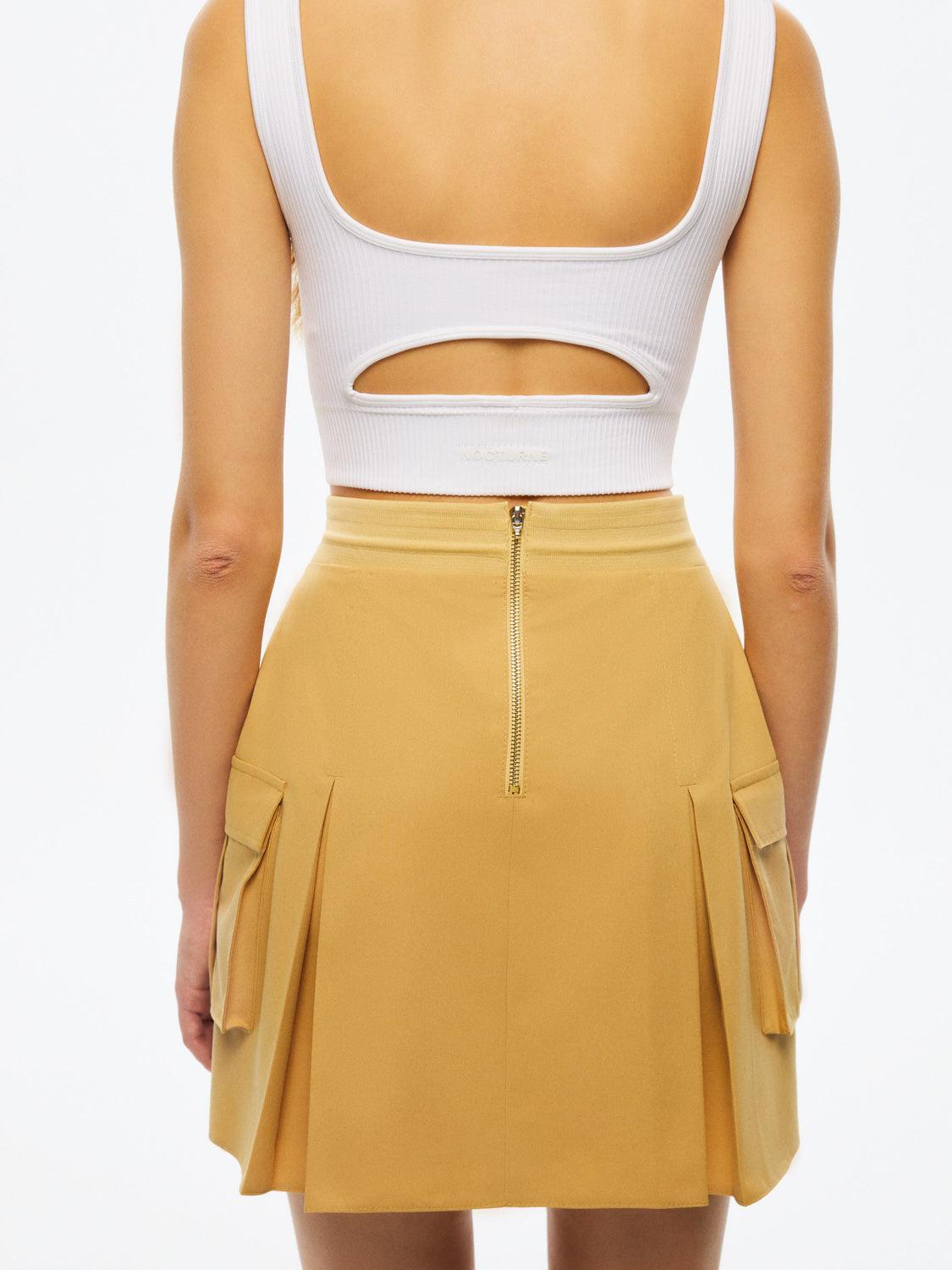 High-Waisted Ribbed Mini Skirt - Camel