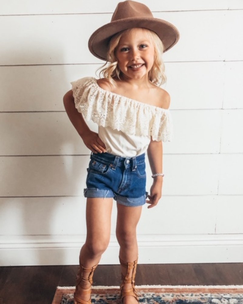 Kenzie Lace Flutter Sleeve Leotard - Vanilla Cream