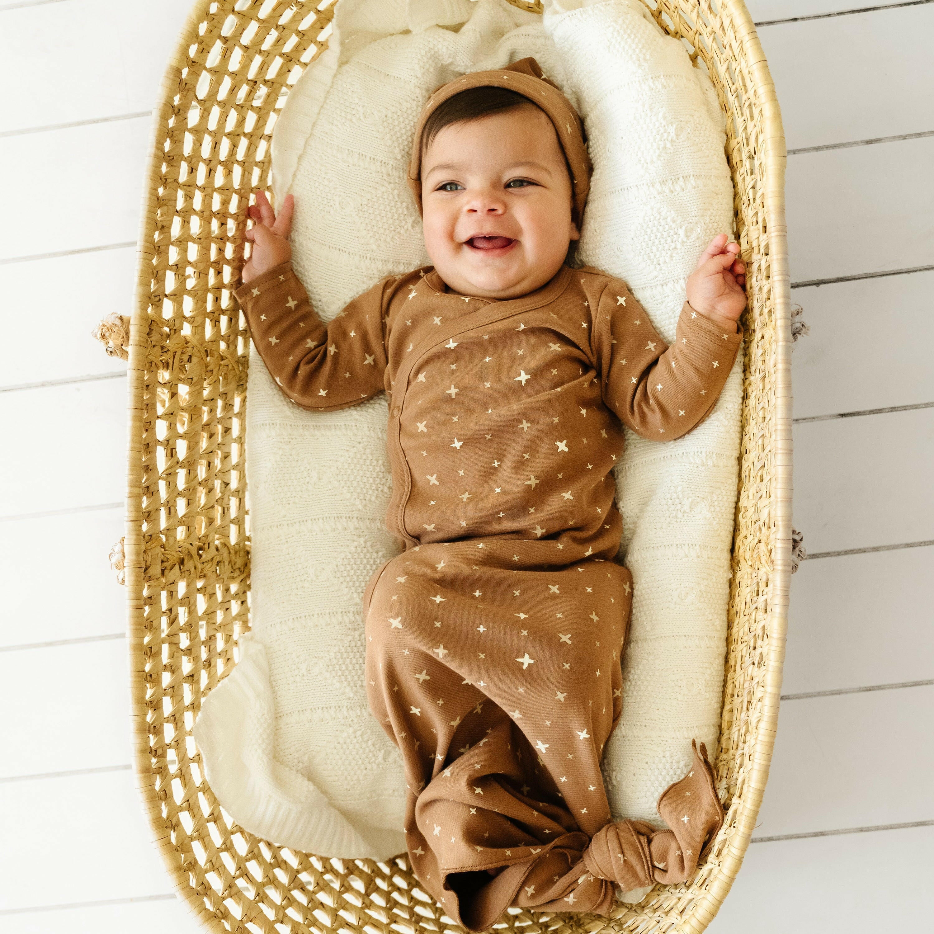 Organic Baby Sleep Gown Knotted - Sparkle Kimono Knotted Gown Makemake Organics