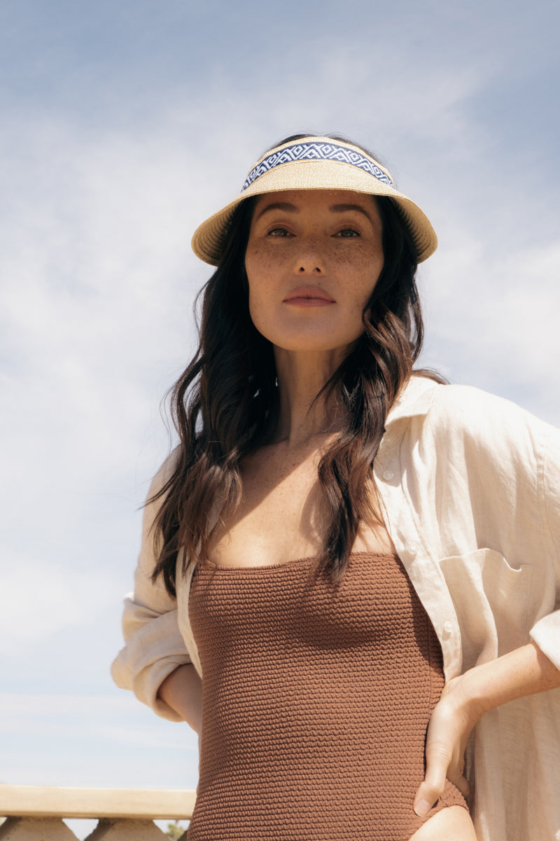 Straw Visor with Ribbon